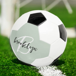 Sage Green Black and White Script Monogram Soccer Ball
