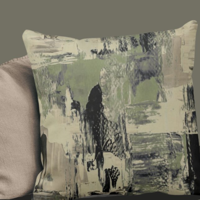 Sage Green & Black Artistic Abstract Cushion (Creator Uploaded)