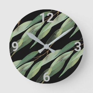 Sage Green Black Botanical Eucalyptus Wall Clock