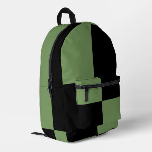 Sage Green Black Chequered Pattern Printed Backpack