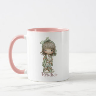 Sage Green Black Cute Cottagecore Girl Personalise Mug