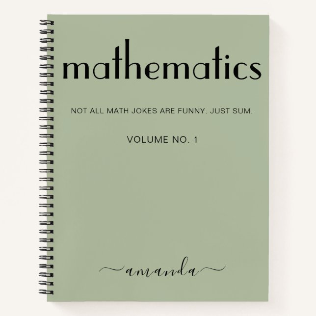 Sage Green Black Personalised Mathematics Notebook (Front)