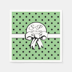 Sage Green & Black Polka Dot White Bow Personalise Napkin