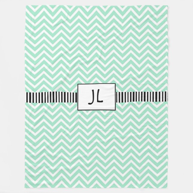 Sage Green Black Striped Monogrammed Fleece Blanke Blanket (Front)
