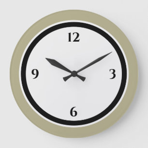 Sage Green Black & White Minimalist Large Clock