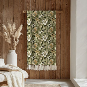 Sage Green Blanket Elegant Gold Floral Accent