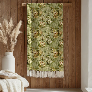Sage Green Blanket Luxury Gold Botanical Design
