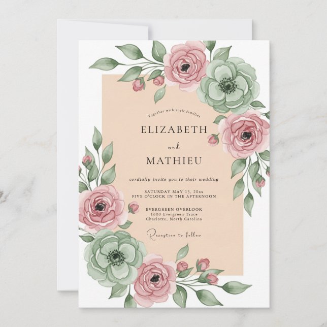 Sage Green Blissful Spring Wedding Invitation (Front)