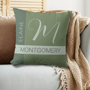 Sage Green Block Monogram Pillow