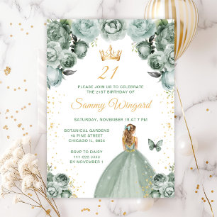 Sage Green Blonde Hair Princess Birthday Party Invitation
