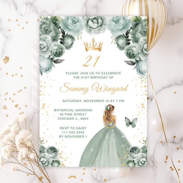 Sage Green Blonde Hair Princess Birthday Party Invitation (Creator Uploaded)