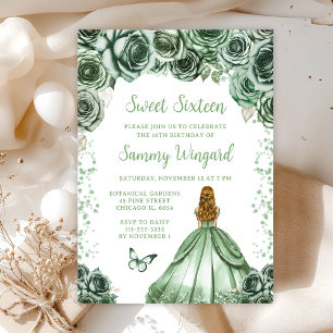Sage Green Blonde Hair Princess Sweet Sixteen Invitation