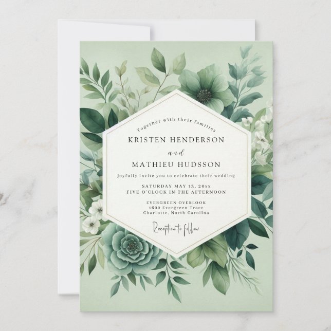 Sage Green Bloom Wedding Invitation (Front)