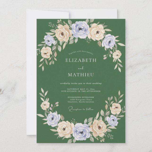Sage Green Blossom Arch Wedding Invitation (Front)