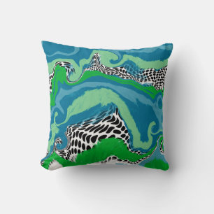 Sage Green, Blue, Black and White Abstract Fluid  Cushion