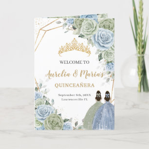 Sage Green Blue Floral Quinceañera Order of Events Program