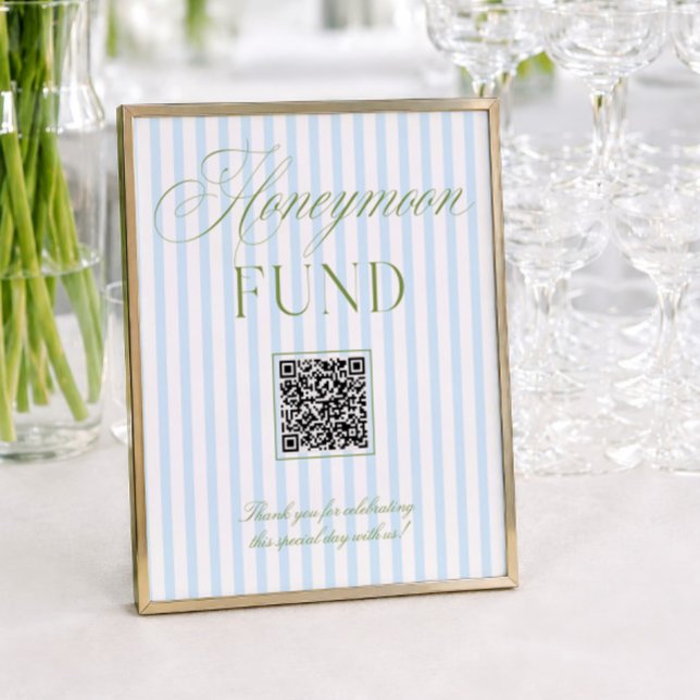 Sage Green & Blue Honeymoon Fund QR Code Sign (Sage Green & Blue Honeymoon Fund QR Code Sign)