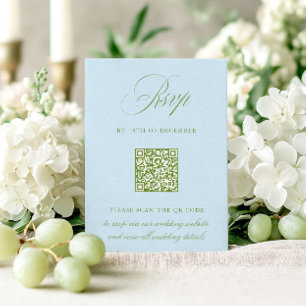 Sage Green & Blue QR Code RSVP Wedding Card