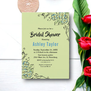 Sage Green Blue Roses Simple Floral Bridal Shower Invitation