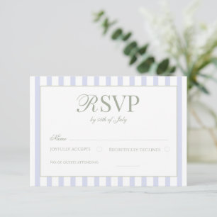 Sage Green & Blue Striped Elegant Classic Wedding  RSVP Card