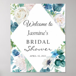 Sage Green Blue White Floral Bridal Shower Sign