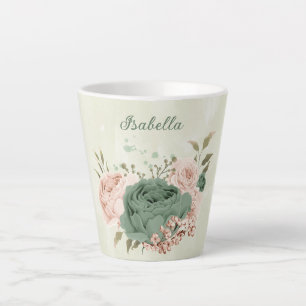 sage green blush floral  latte mug