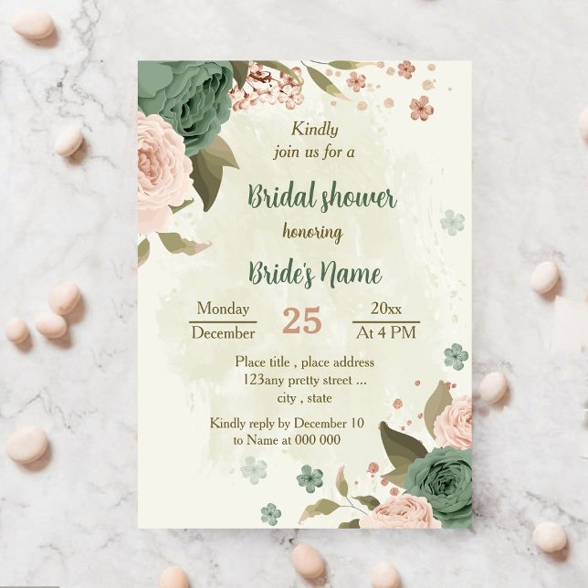 sage green blush flowers botanical bridal shower invitation (Creator Uploaded)