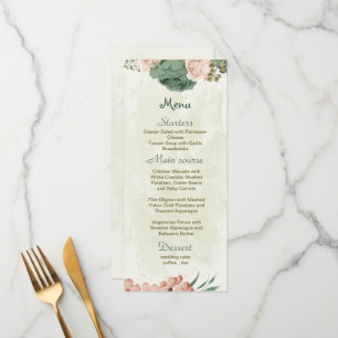 sage green blush flowers botanical wedding menu