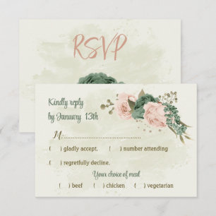 sage green blush flowers botanical wedding RSVP card