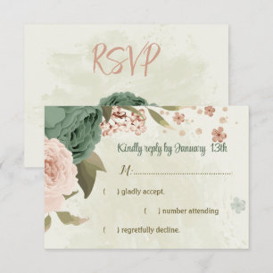 sage green blush flowers botanical wedding RSVP card