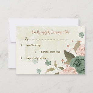 sage green blush flowers botanical wedding RSVP card