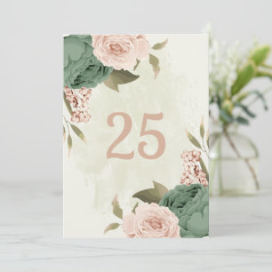 sage green blush flowers table number card