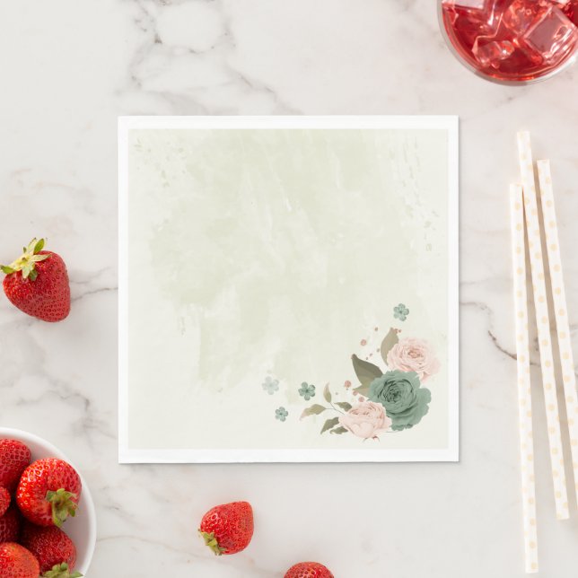 sage green blush flowers wedding napkin (Insitu)