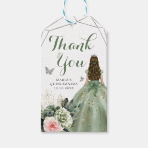 Sage Green Blush Geometric Quinceañera Thank You Gift Tags