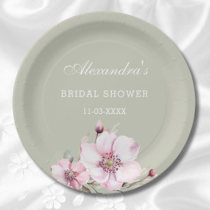 Sage Green Blush Pink Floral Bridal Shower  Paper Paper Plate