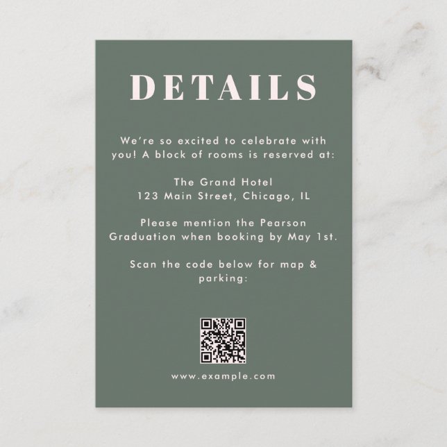 Sage Green Blush Pink Graduation QR Code Details Enclosure Card (Front)