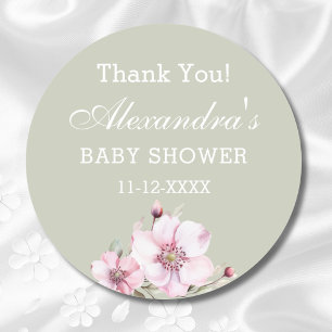 Sage Green Blush Pink Roses Baby Shower Thank You Classic Round Sticker