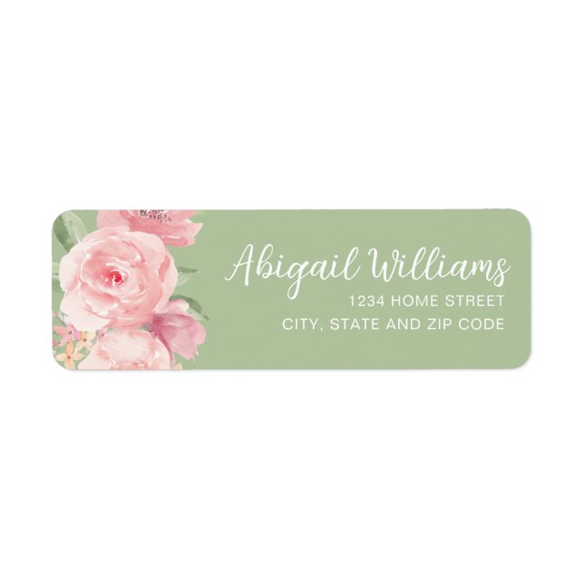 Sage Green Blush Pink Roses Return Address Label (Front)