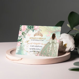 Sage Green Blush Pink Whimsical Forest Quinceañera RSVP Card