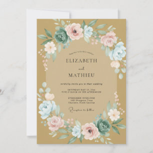 Sage Green Blushing Rose Wedding Invitation