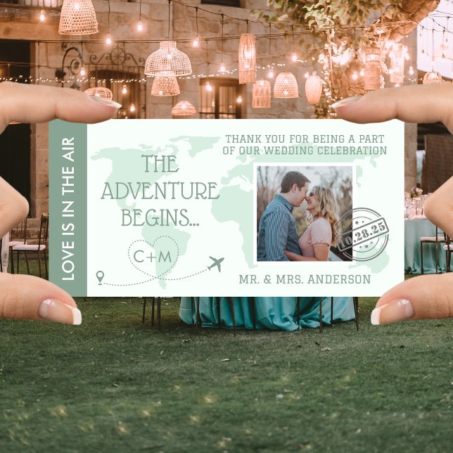 Sage Green Boarding Pass Destination Wedding   Thank You Card (Creator Uploaded)