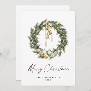 Sage Green Bohemian Christmas Wreath Greeting Holiday Card
