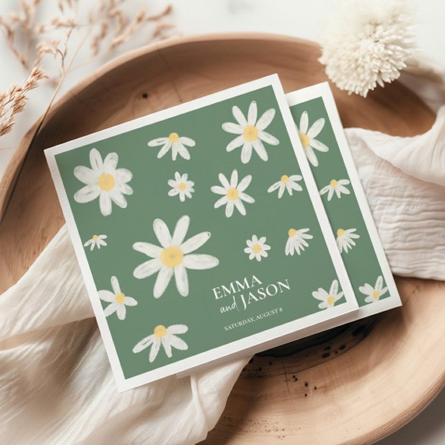 Sage Green Bohemian Daisy Flower Napkins (Creator Uploaded)