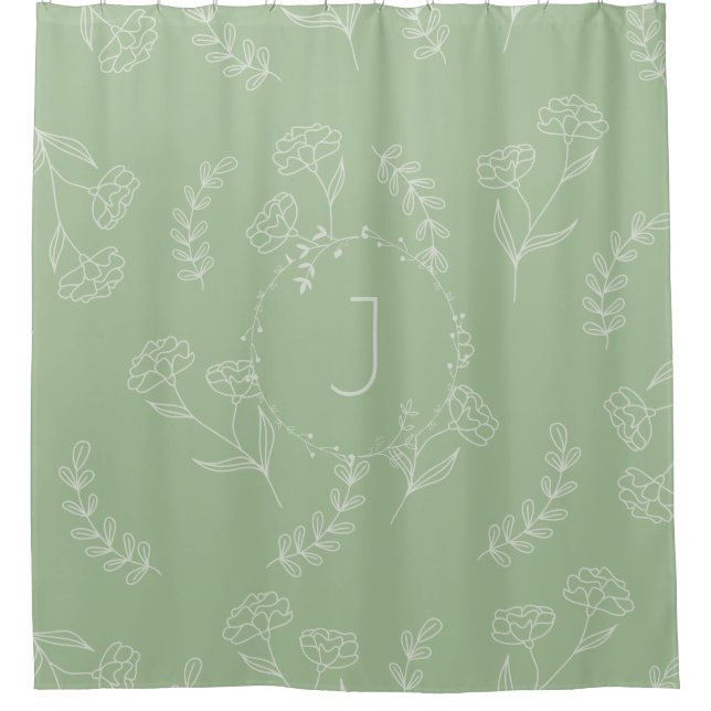 Sage Green Bohemian Monogram Shower Curtain (Front)
