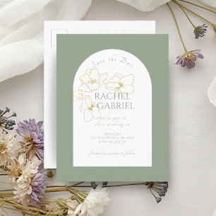 Sage Green   Boho Arch Gold Floral Wedding  Postcard