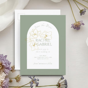 Sage Green   Boho Arch Gold Floral Wedding  Save The Date