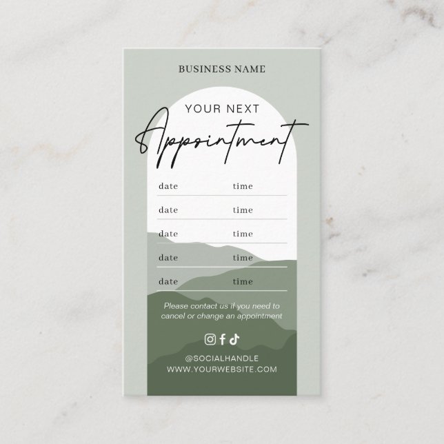Sage Green Boho Arch Logo Makeup Hair Salon Appointment Card (Front)