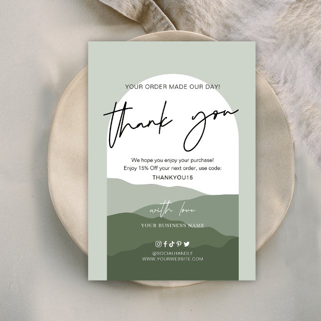 Sage Green Boho Arch Simple Logo Business Thank You Card (Creator Uploaded)