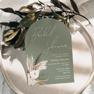 Sage Green Boho Arch White Floral Bridal Shower Invitation