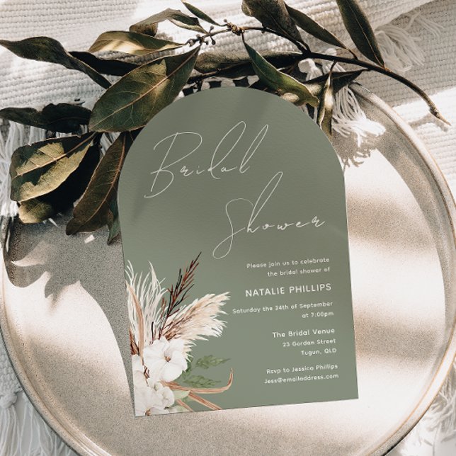 Sage Green Boho Arch White Floral Bridal Shower Invitation (Creator Uploaded)
